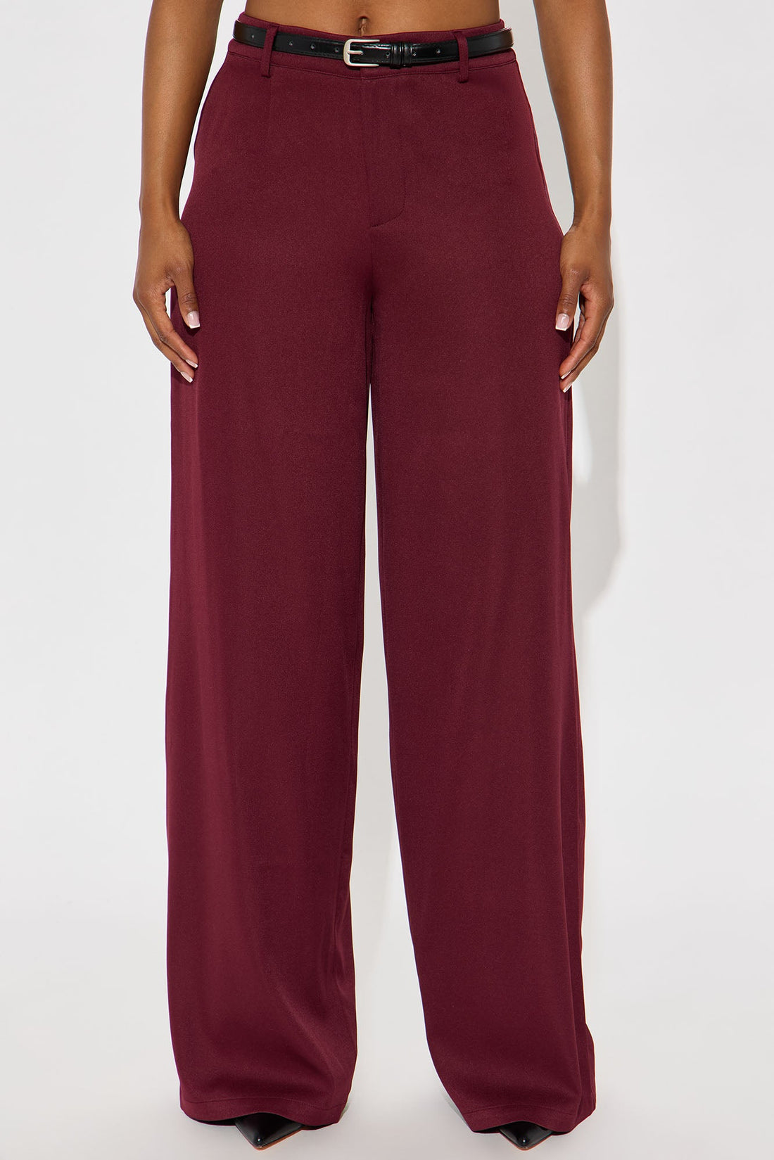 Sloane High Rise Belted Trouser Pant - Burgundy