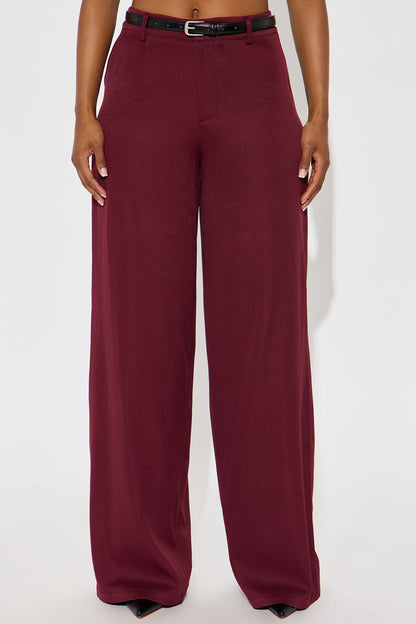 Sloane High Rise Belted Trouser Pant - Burgundy