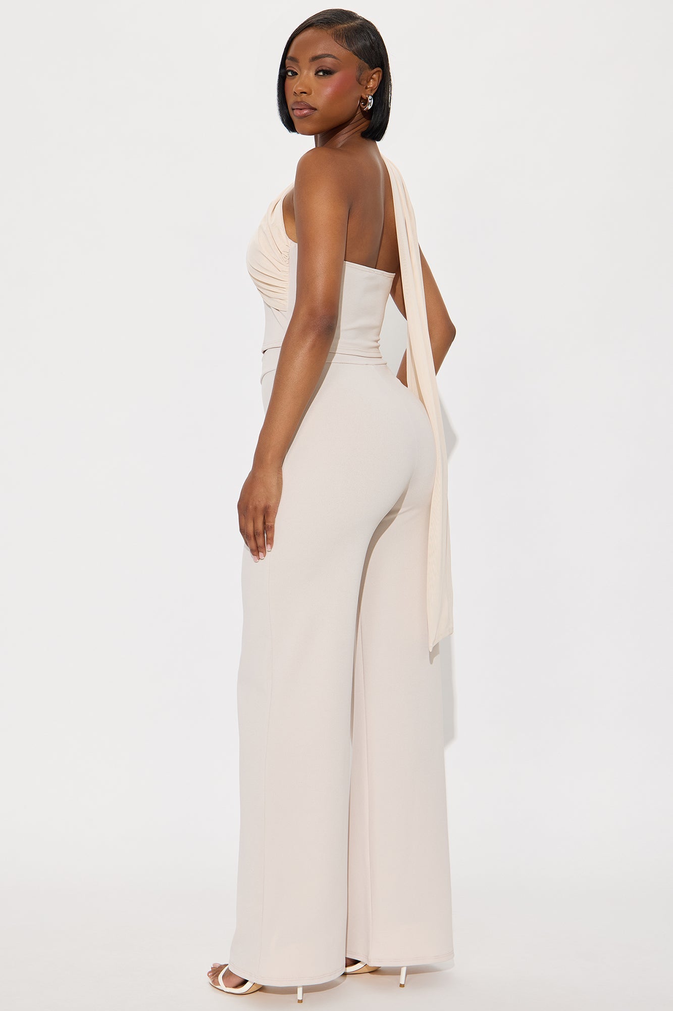 Karley One Shoulder Scarf Pant Set - Taupe