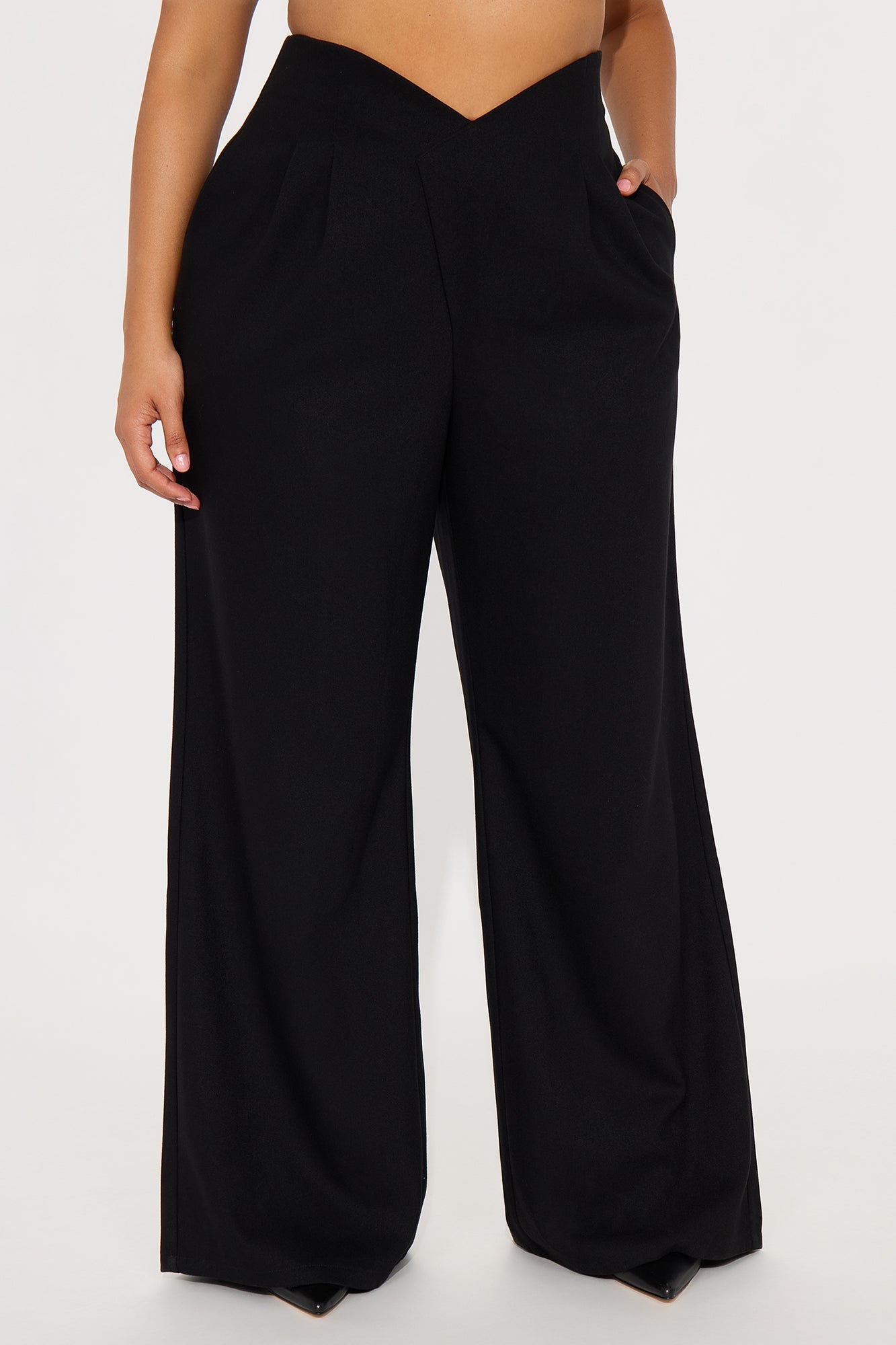 Hailey V Front Wide Leg Trouser 33″ - Black