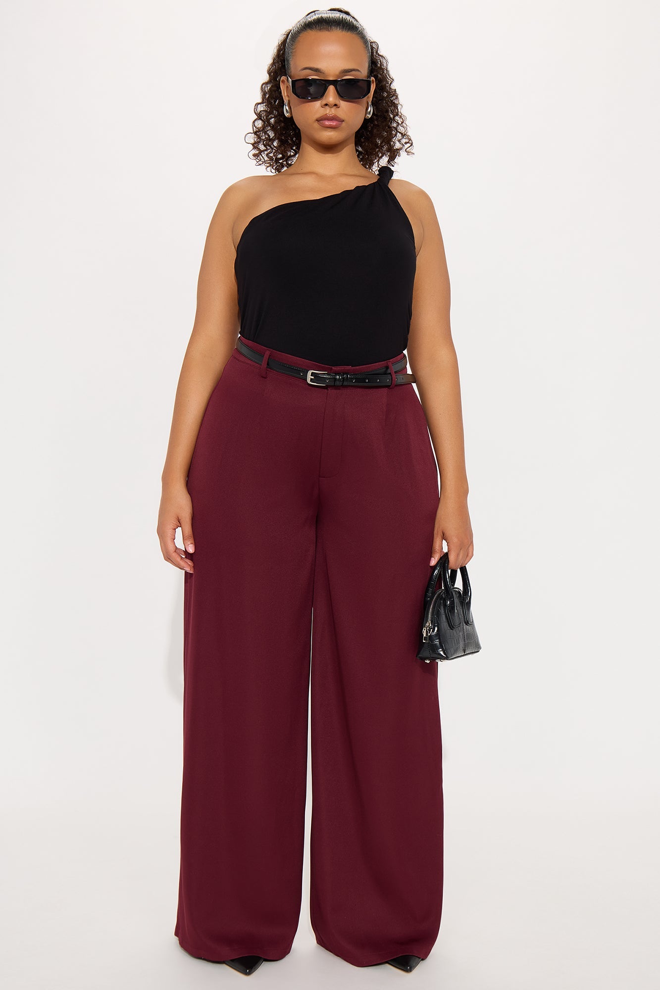 Sloane High Rise Belted Trouser Pant - Burgundy