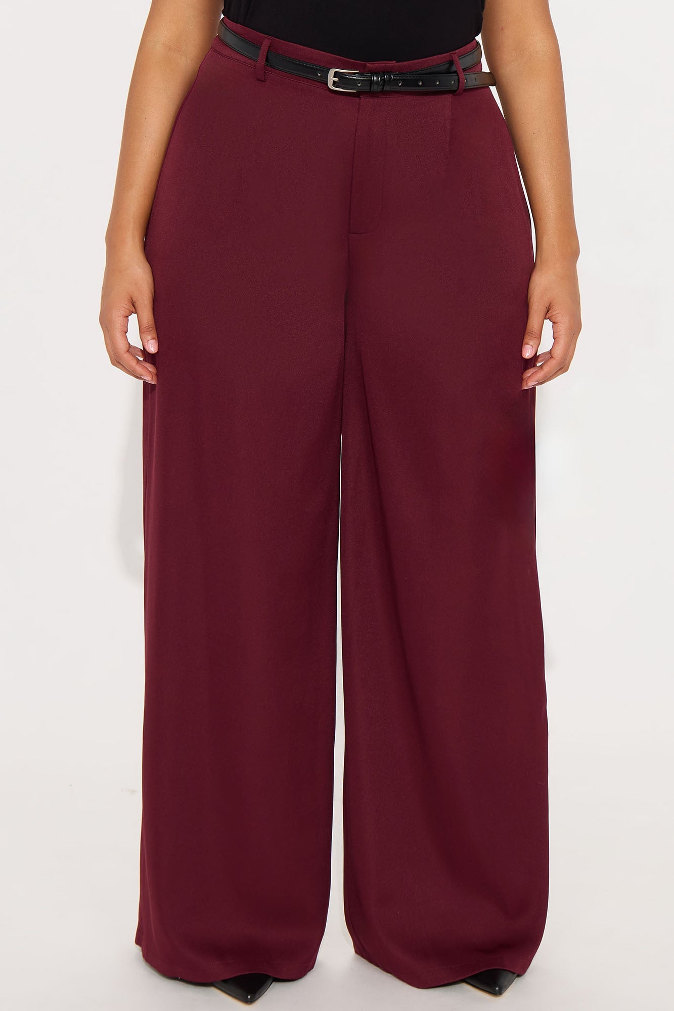 Sloane High Rise Belted Trouser Pant - Burgundy
