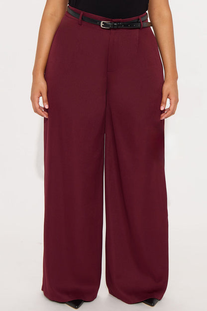 Sloane High Rise Belted Trouser Pant - Burgundy