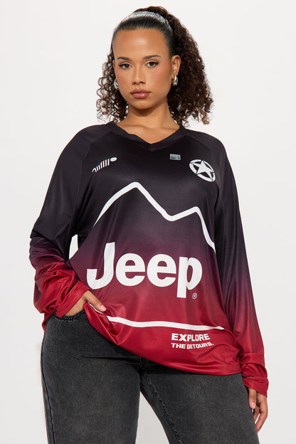 Jeep In The Mountains Jersey - Burgundy/combo