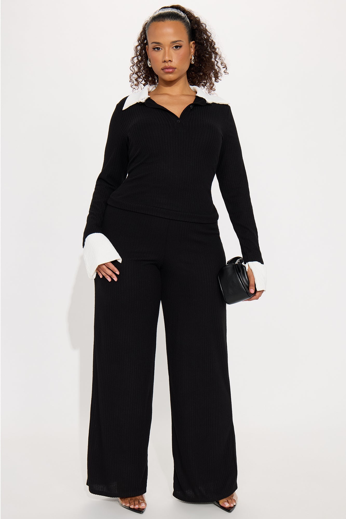 Emilia Ribbed Pant Set - Black