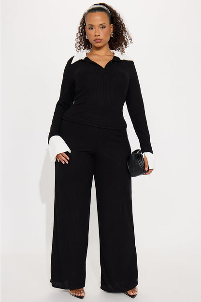 Emilia Ribbed Pant Set - Black