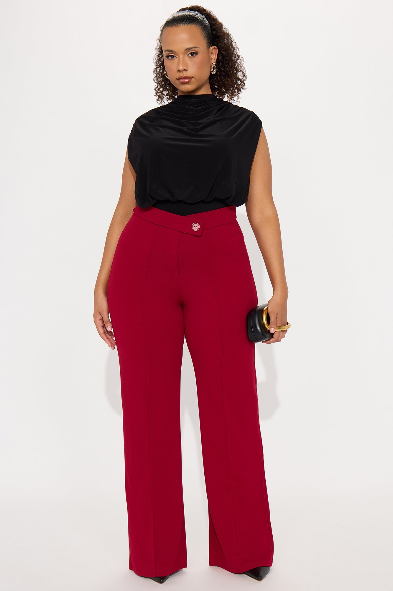 Call It Even Wide Leg Dress Pants - Burgundy