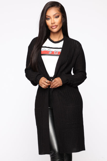 Throw It On Ribbed Cardigan - Black