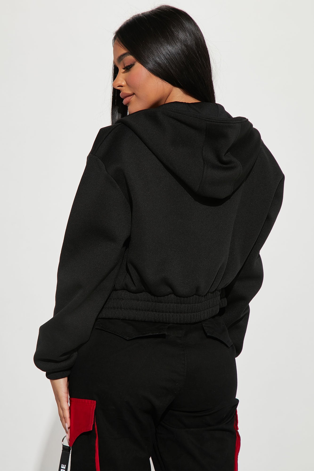 Bulls Cropped Zip Hoodie - Black