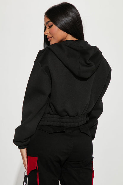 Bulls Cropped Zip Hoodie - Black