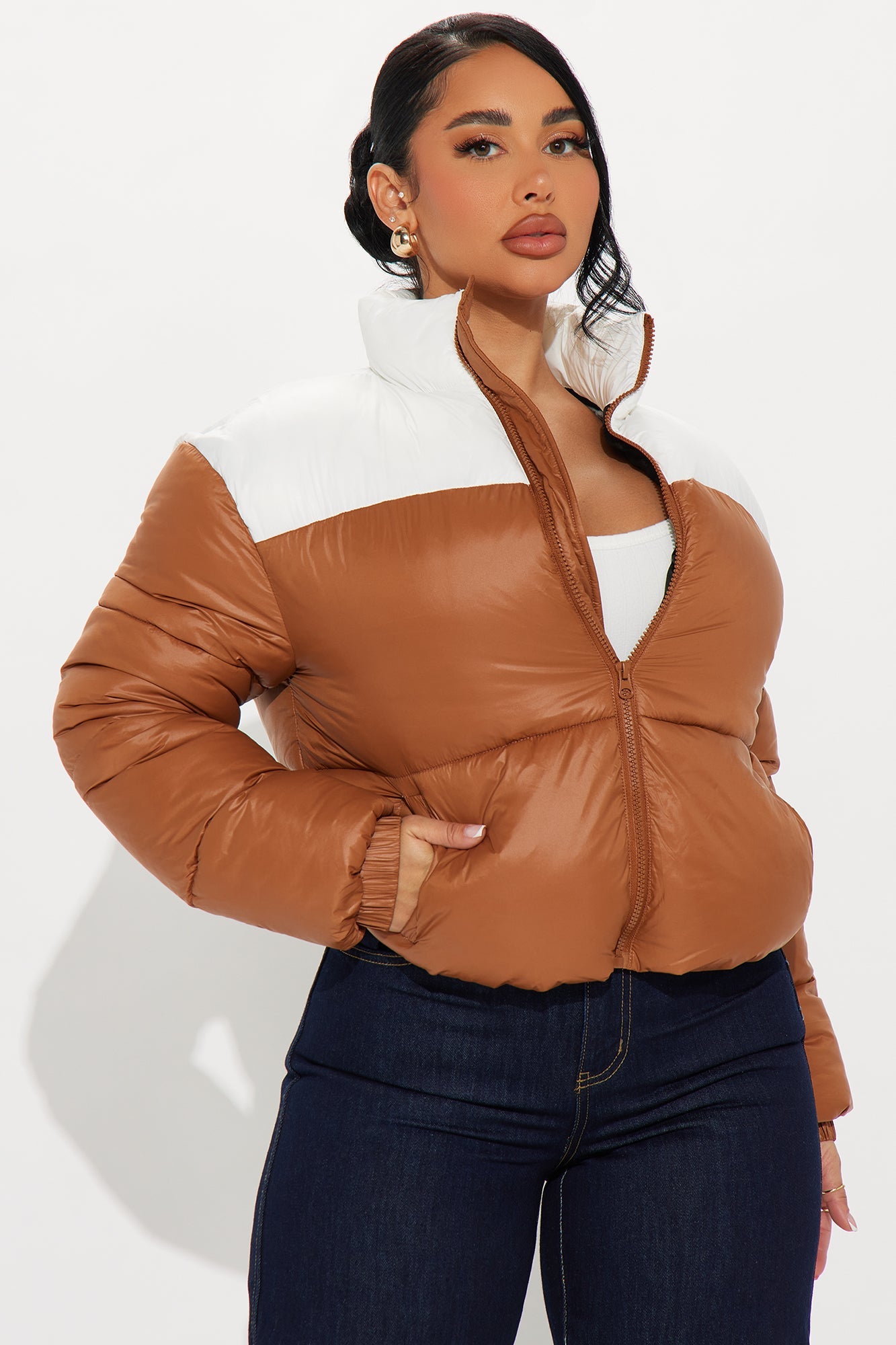 Raquel Puffer Jacket - Brown/combo