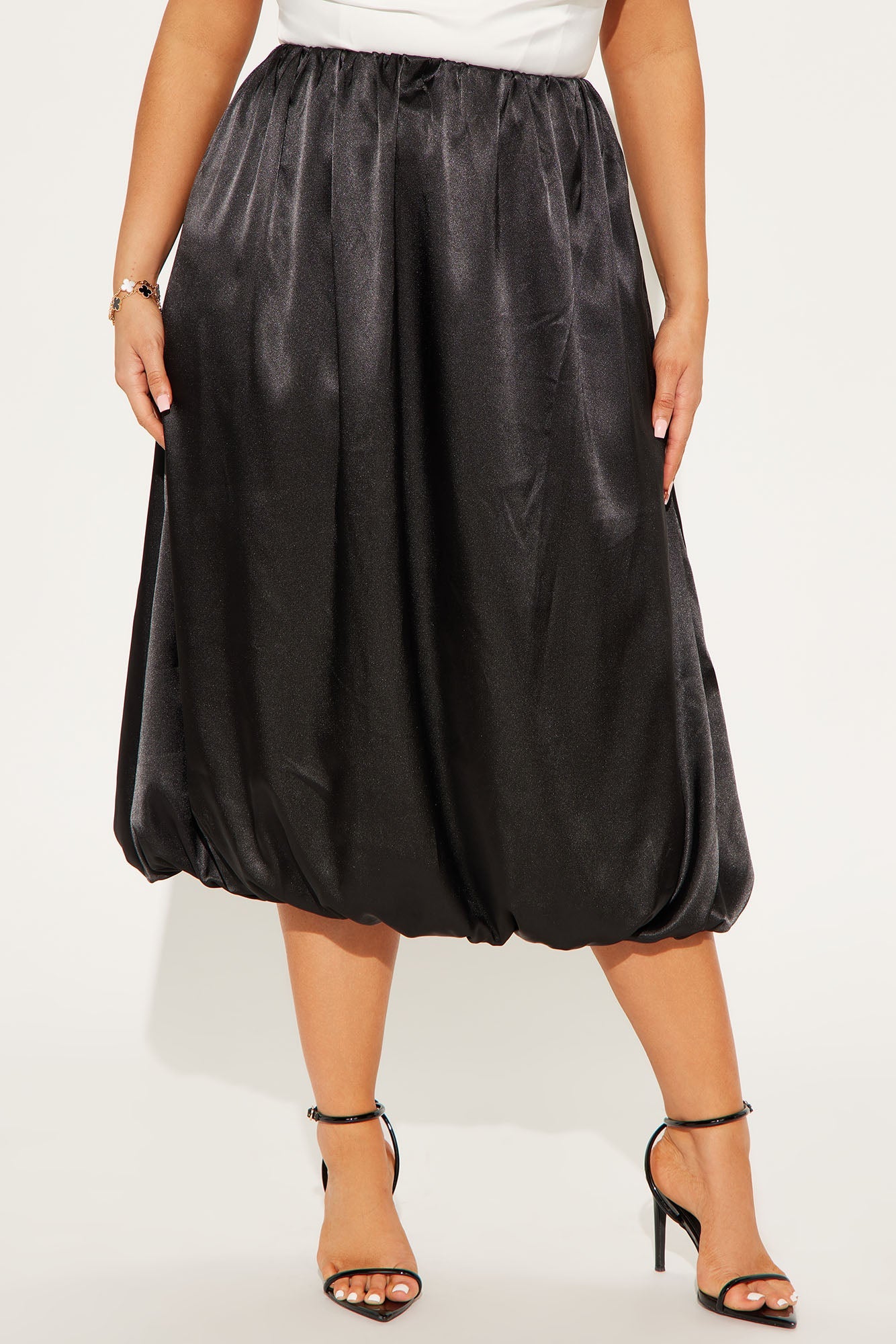 Tell You More Satin Bubble Midi Skirt - Black