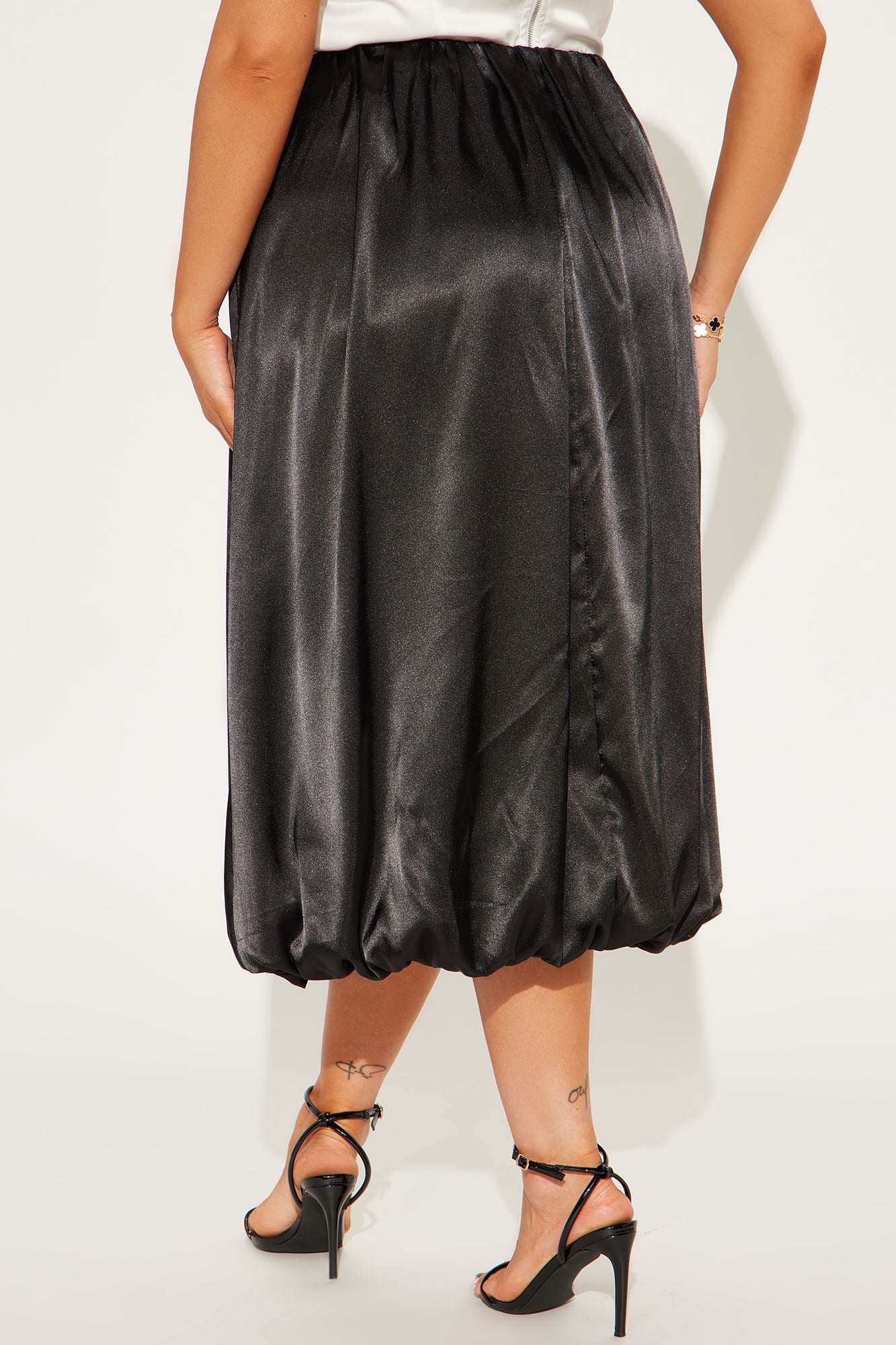 Tell You More Satin Bubble Midi Skirt - Black