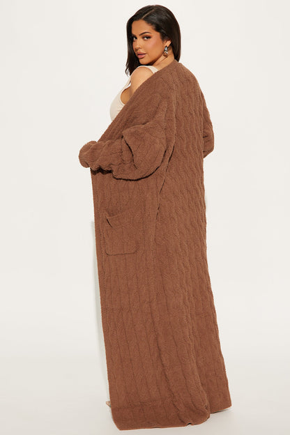 Staying In Fuzzy Long Cardigan - Mocha
