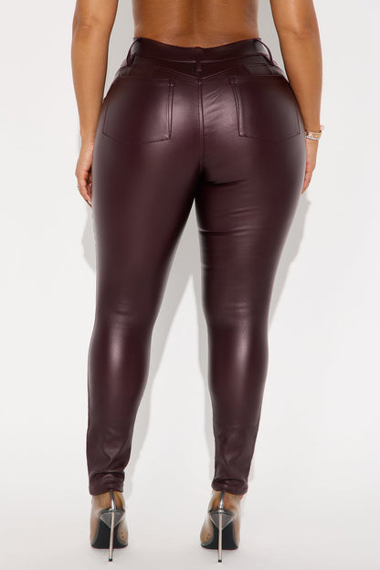 She Bad PU Leather Pant - Wine
