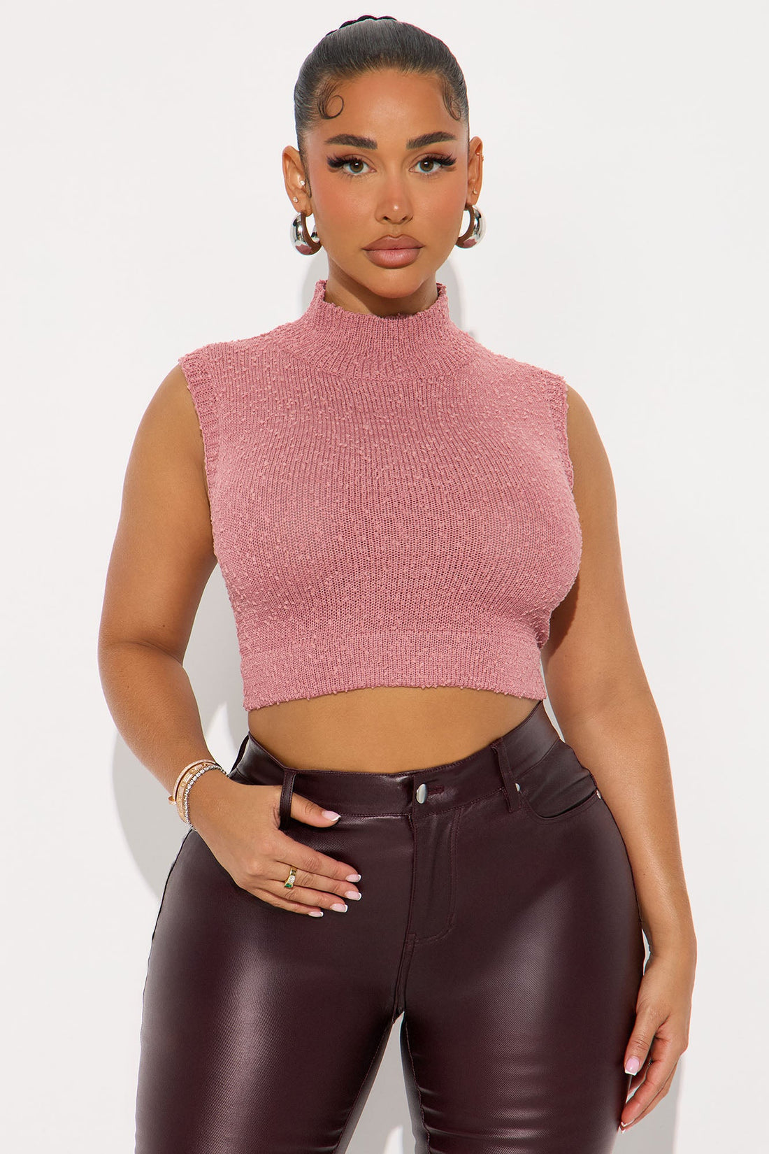 Ride It Out Turtle Neck Sweater Top - Mauve