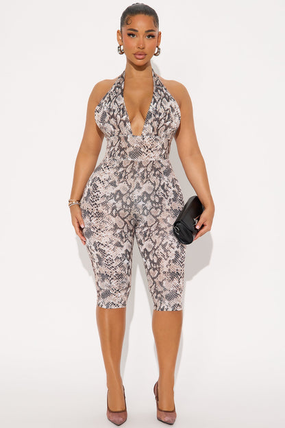 Your Favorite Snake Print Capri Jumpsuit - Brown Combo