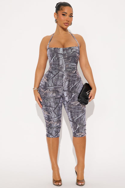Savage Mood Mesh Capri Jumpsuit - Grey/combo