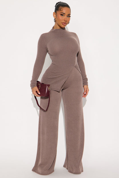 Joelle Ribbed Pant Set - Brown