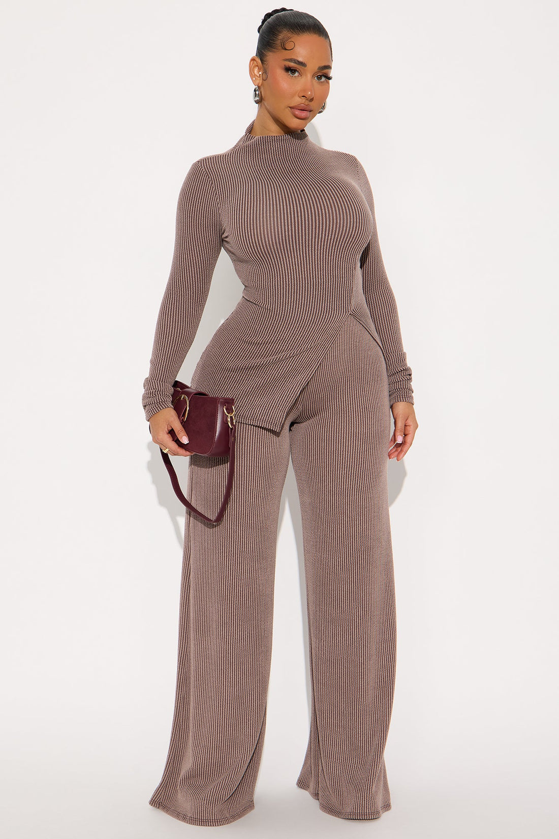 Joelle Ribbed Pant Set - Brown