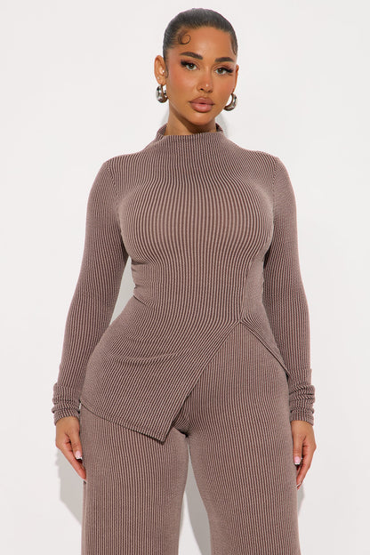 Joelle Ribbed Pant Set - Brown