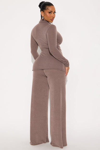 Joelle Ribbed Pant Set - Brown