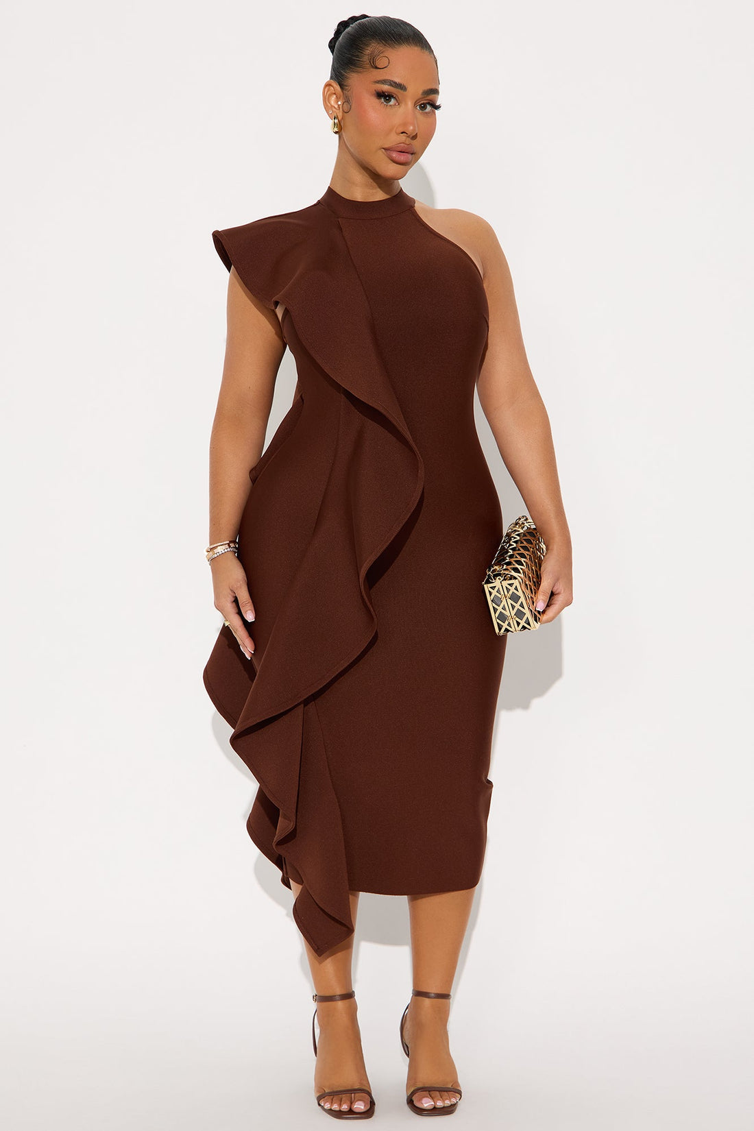 Raylin Bandage Midi Dress - Brown