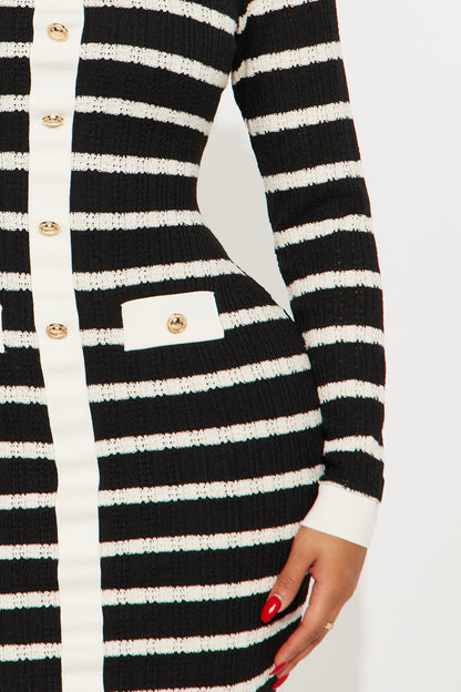 Trending Topic Long Sleeve Crochet Midi Dress - Black/combo