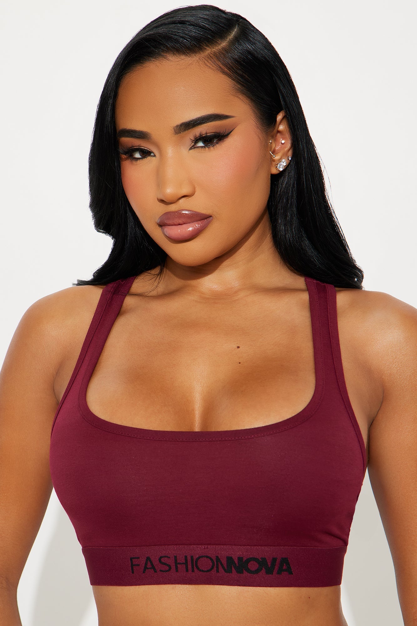 FN Mood Scoop Neck Racerback Cotton Bra - Wine