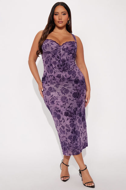 Mallory Floral Midi Dress - Purple
