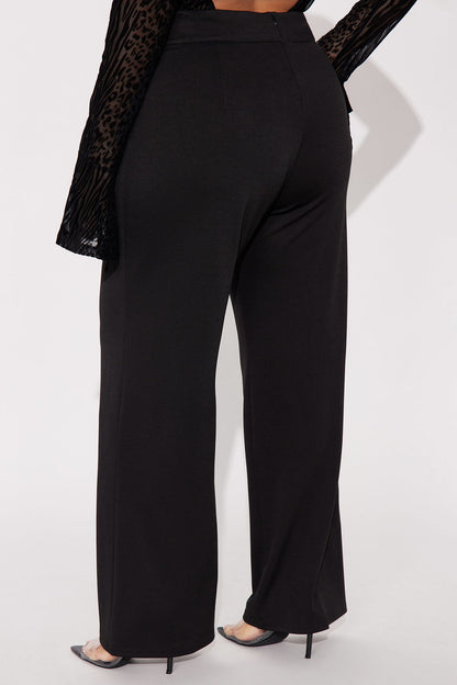 Make It Worth It Belted Straight Leg Ponte Pant 32 - Black