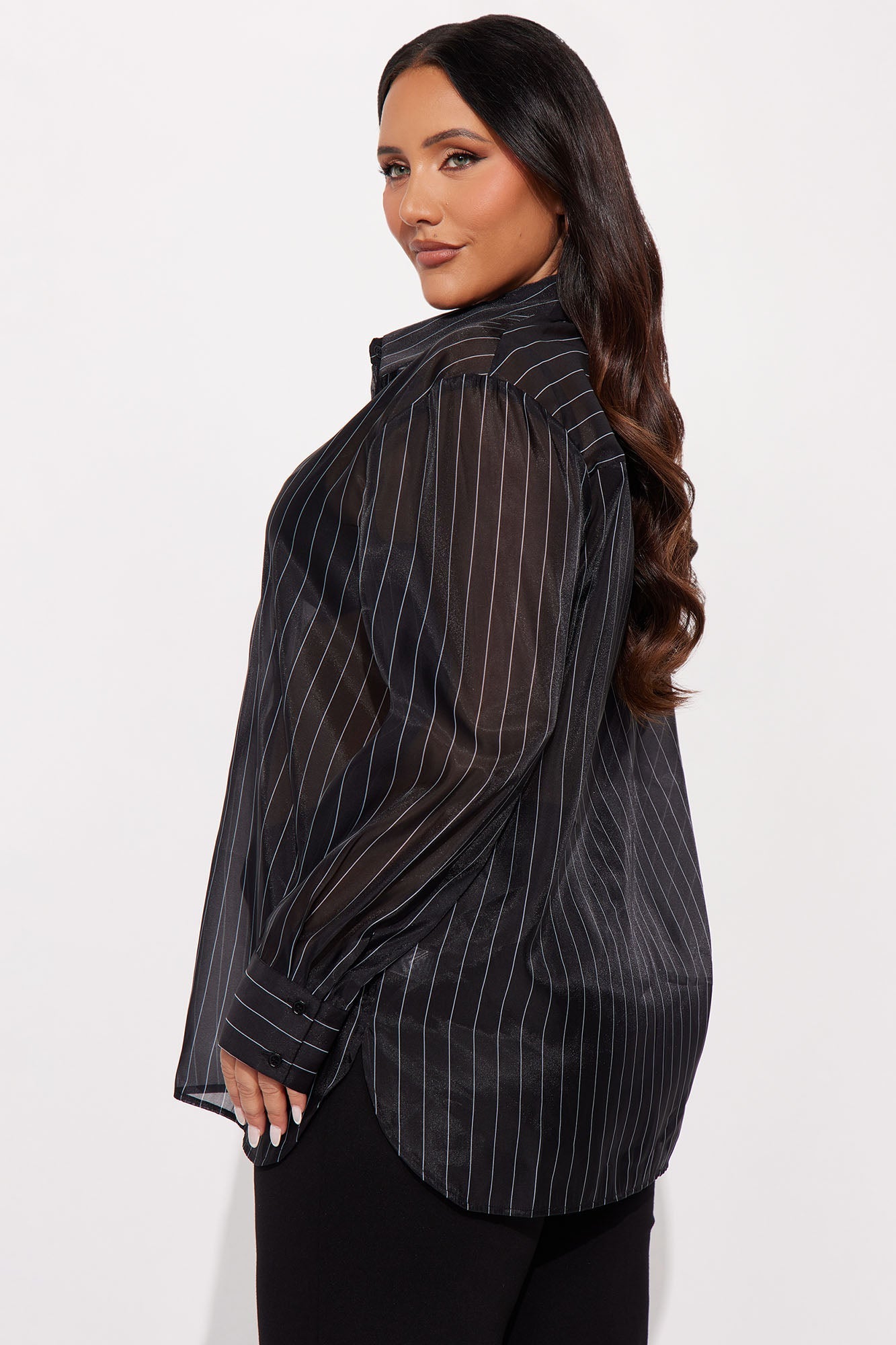 Hollie Pinstripe Sheer Organza Shirt - Black/combo