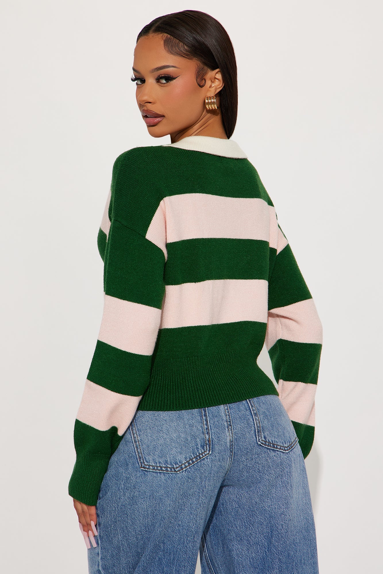 Amara Rugby Stripe Polo Sweater - Green/combo