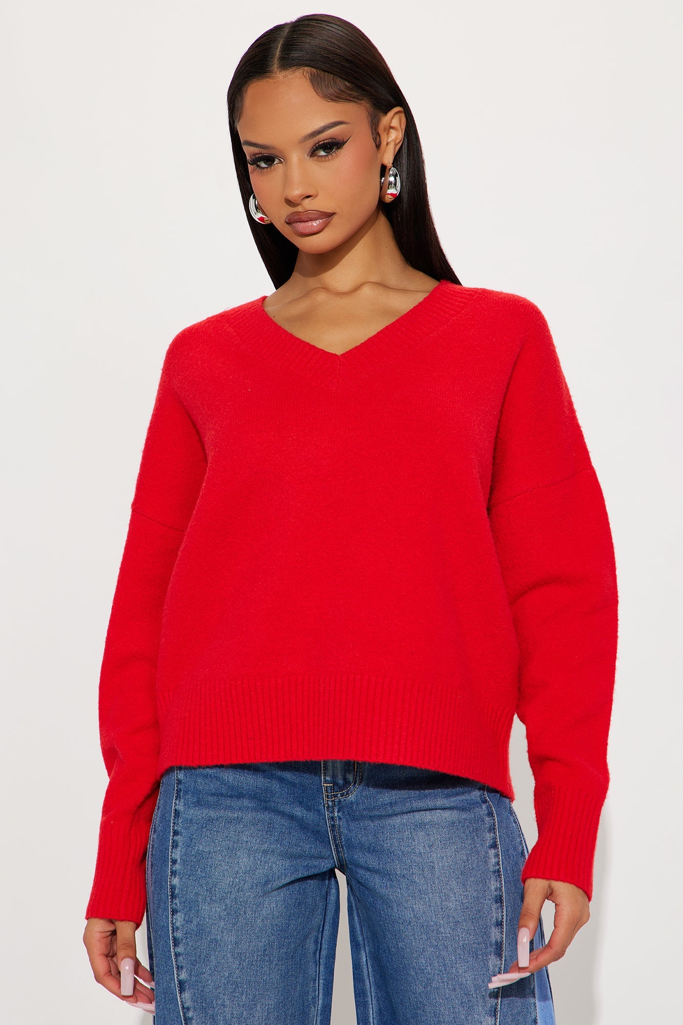 Kaitlyn V Neck Sweater - Red