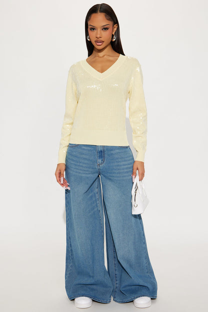 Starstruck Sequin Sweater Top - Butter Yellow