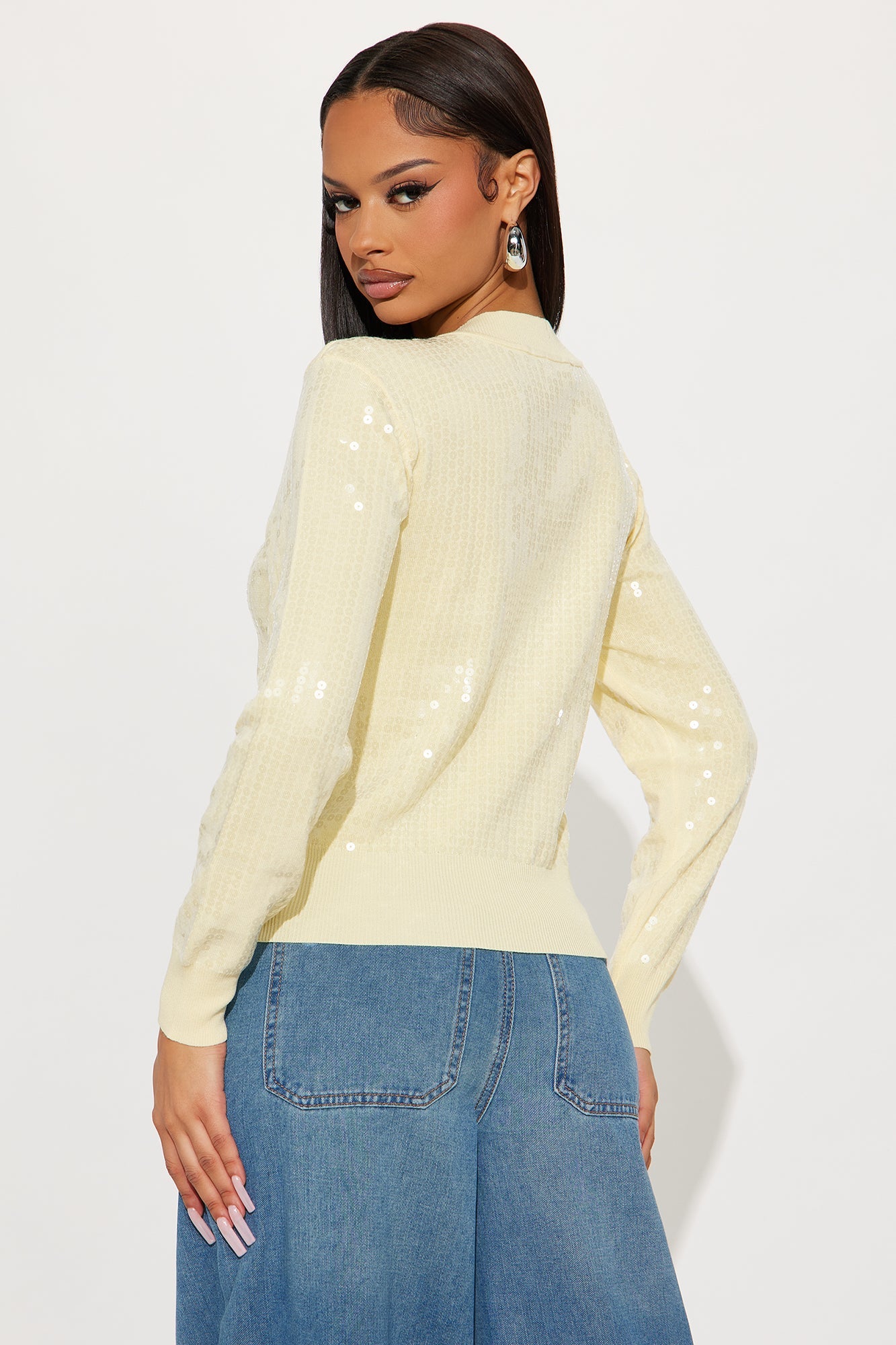 Starstruck Sequin Sweater Top - Butter Yellow