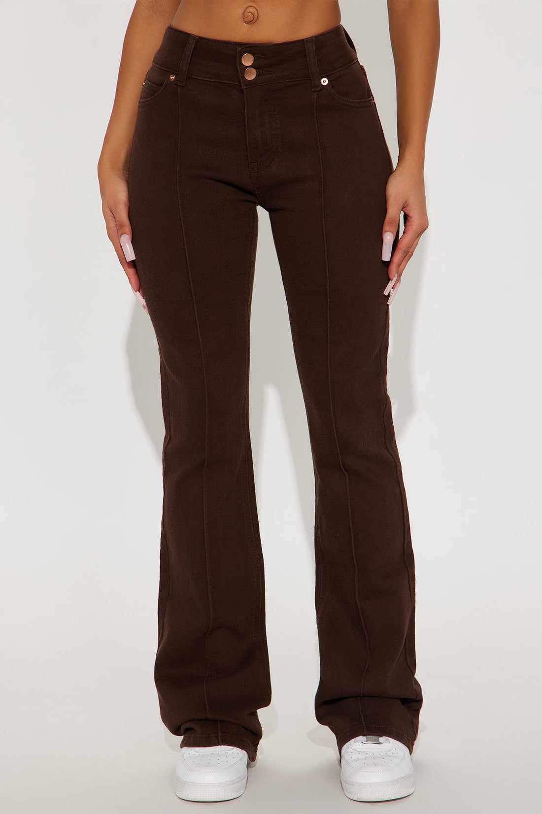 London Low Rise Pintuck Flare Jeans - Brown