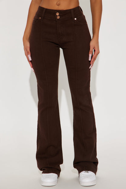 London Low Rise Pintuck Flare Jeans - Brown
