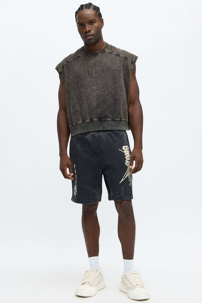 Boxy Washed Up Muscle Tee - Black