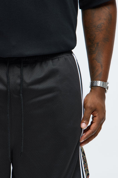 Relaxed Animal Print Panels Shorts - Black