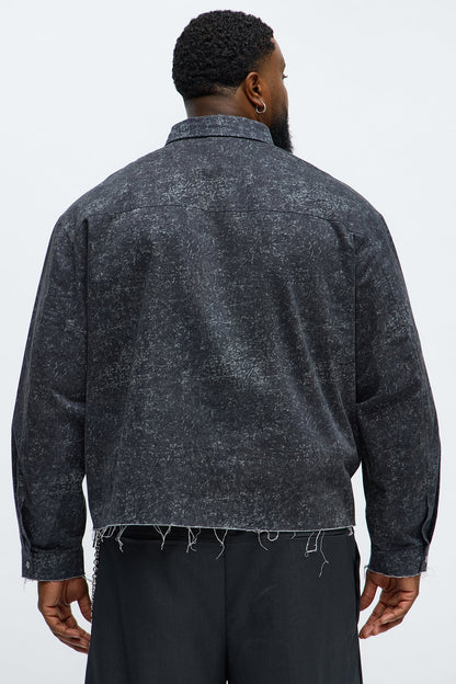 Cropped Raw Hem Long Sleeve Button Up Shirt - Black/combo