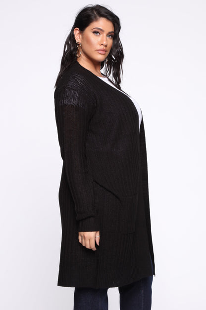 Throw It On Ribbed Cardigan - Black