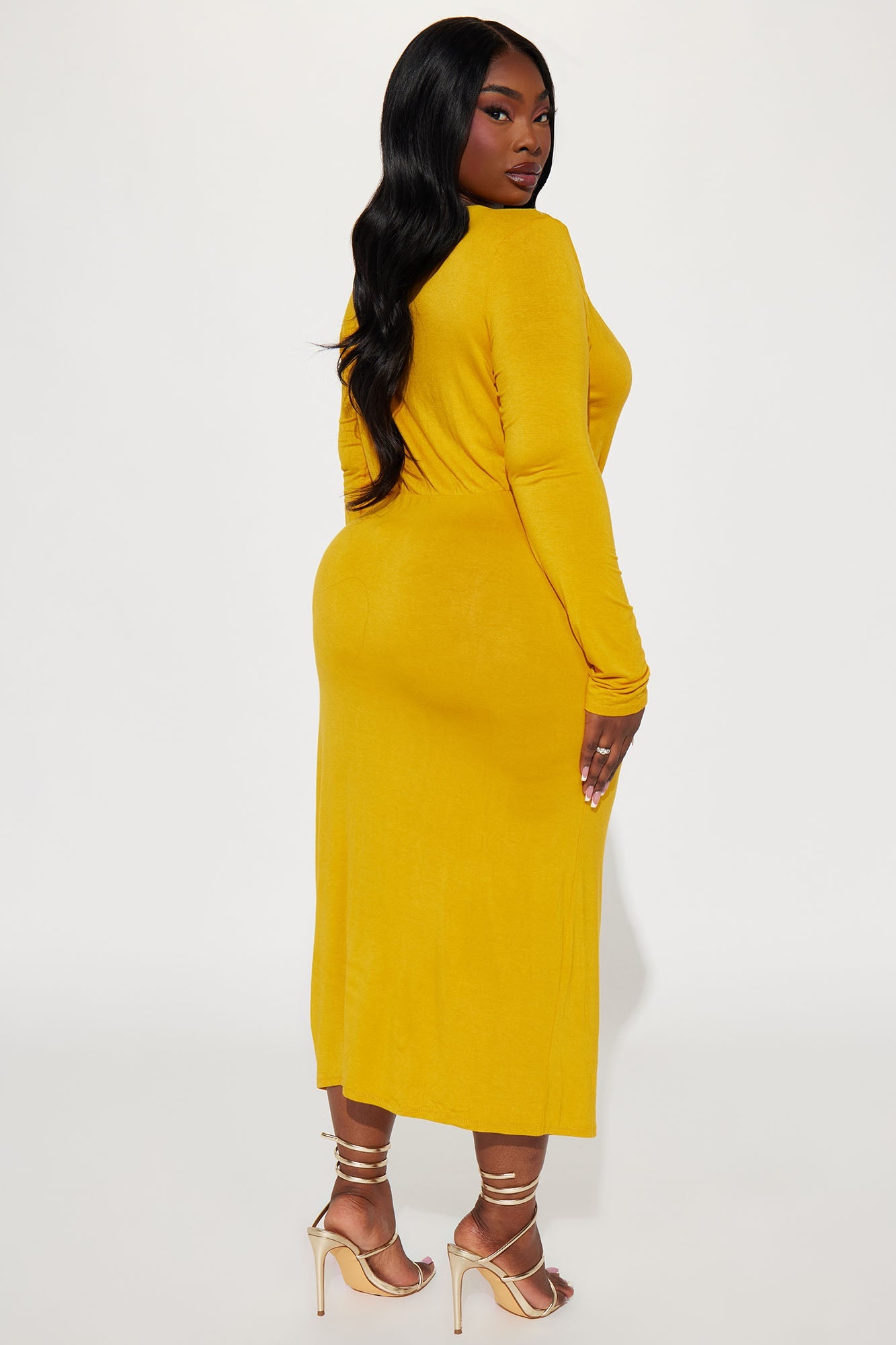 Claire Ruched Midi Dress - Mustard