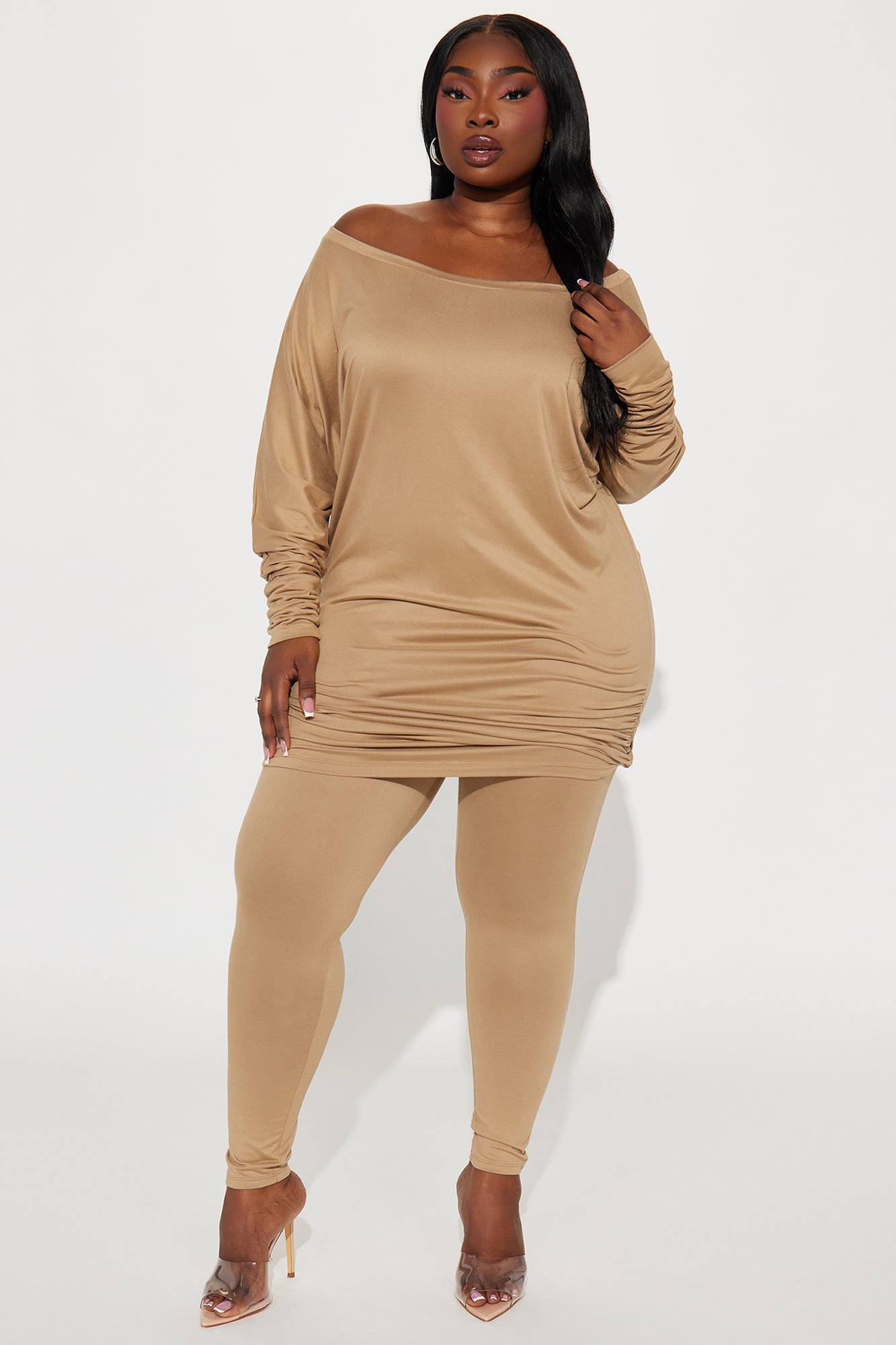 Camila Off Shoulder Legging Set - Taupe