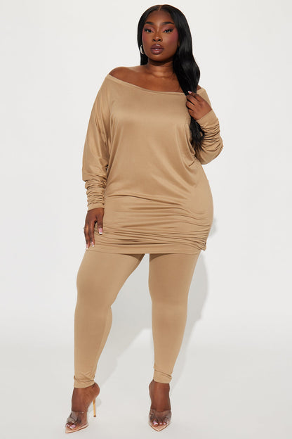 Camila Off Shoulder Legging Set - Taupe