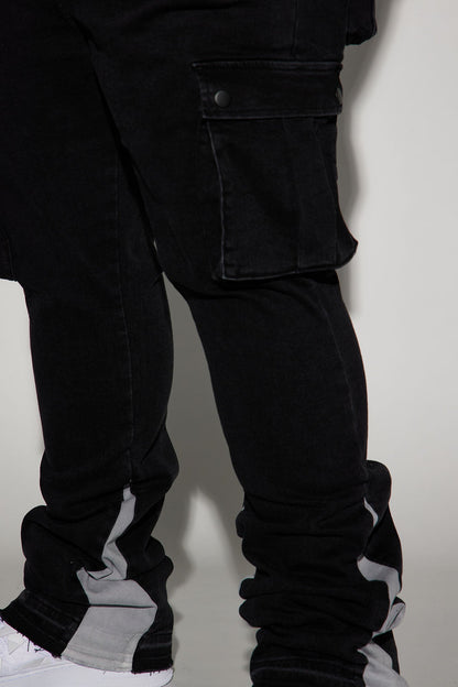 Carried Cargo Stacked Skinny Flared Jeans - Black
