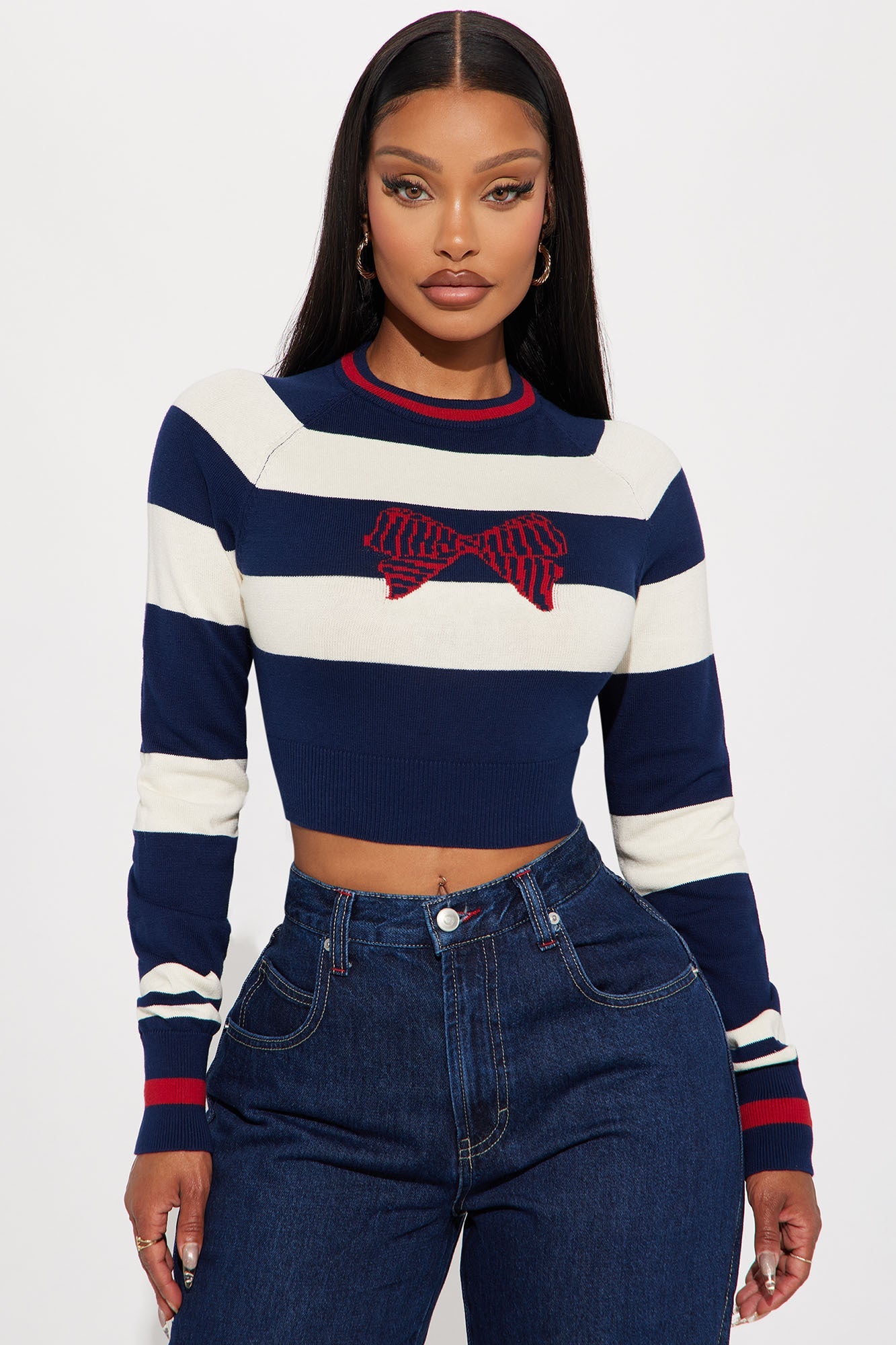 Sailor Striped Bow Sweater - Navy/combo