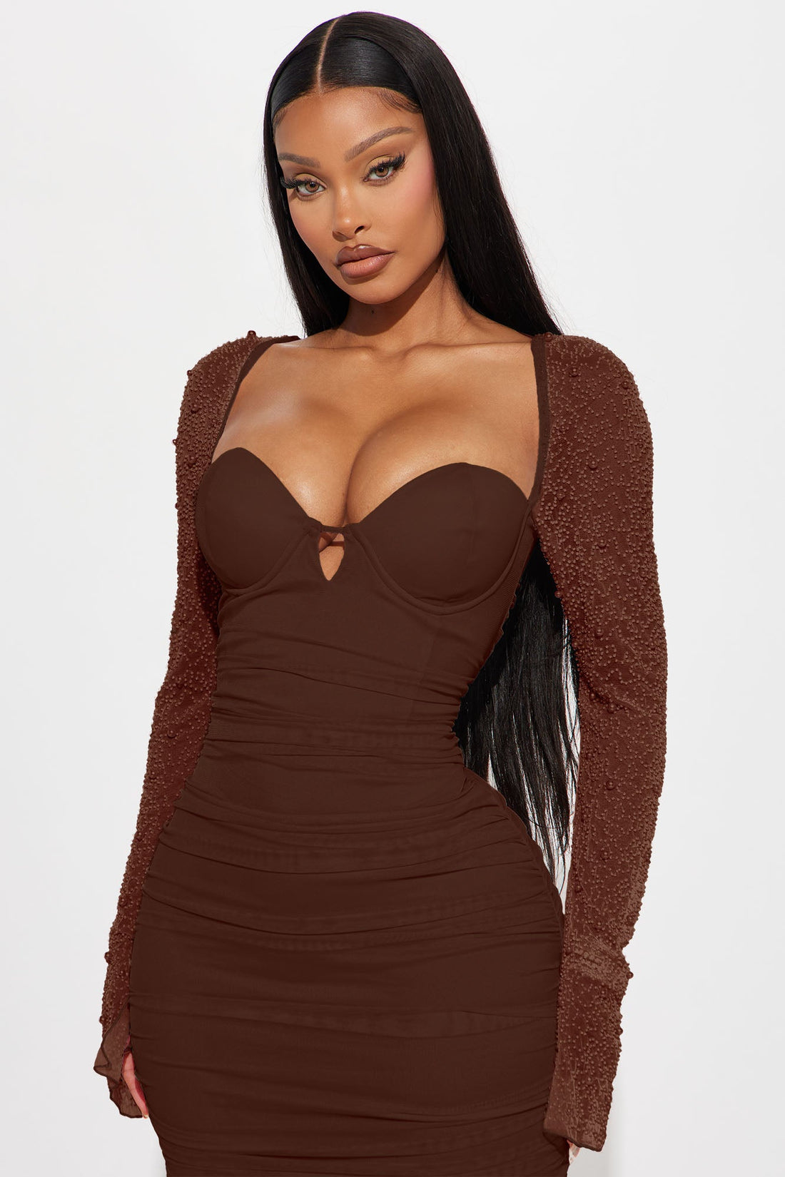 Princess Beaded Midi Dress - Chocolate
