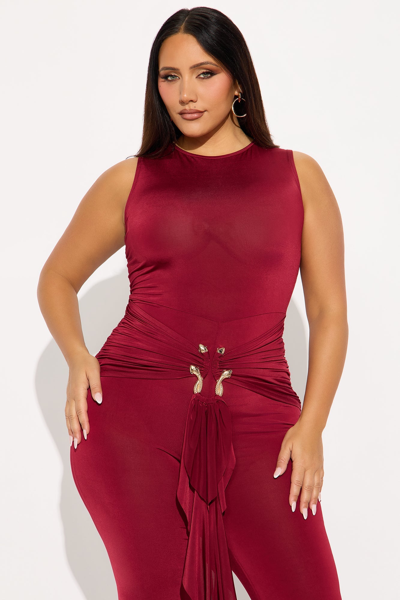 In The Moment Draped Jumpsuit - Wine