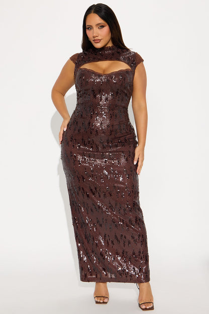 Talia Sequin Maxi Gown - Chocolate